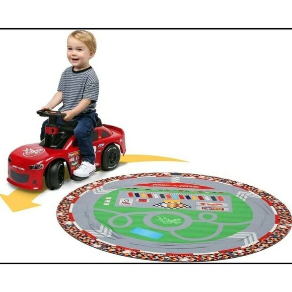 Radio Flyer 6v Racer Ride On Car for toddlers with round printed playmat - Picture 3 of 11